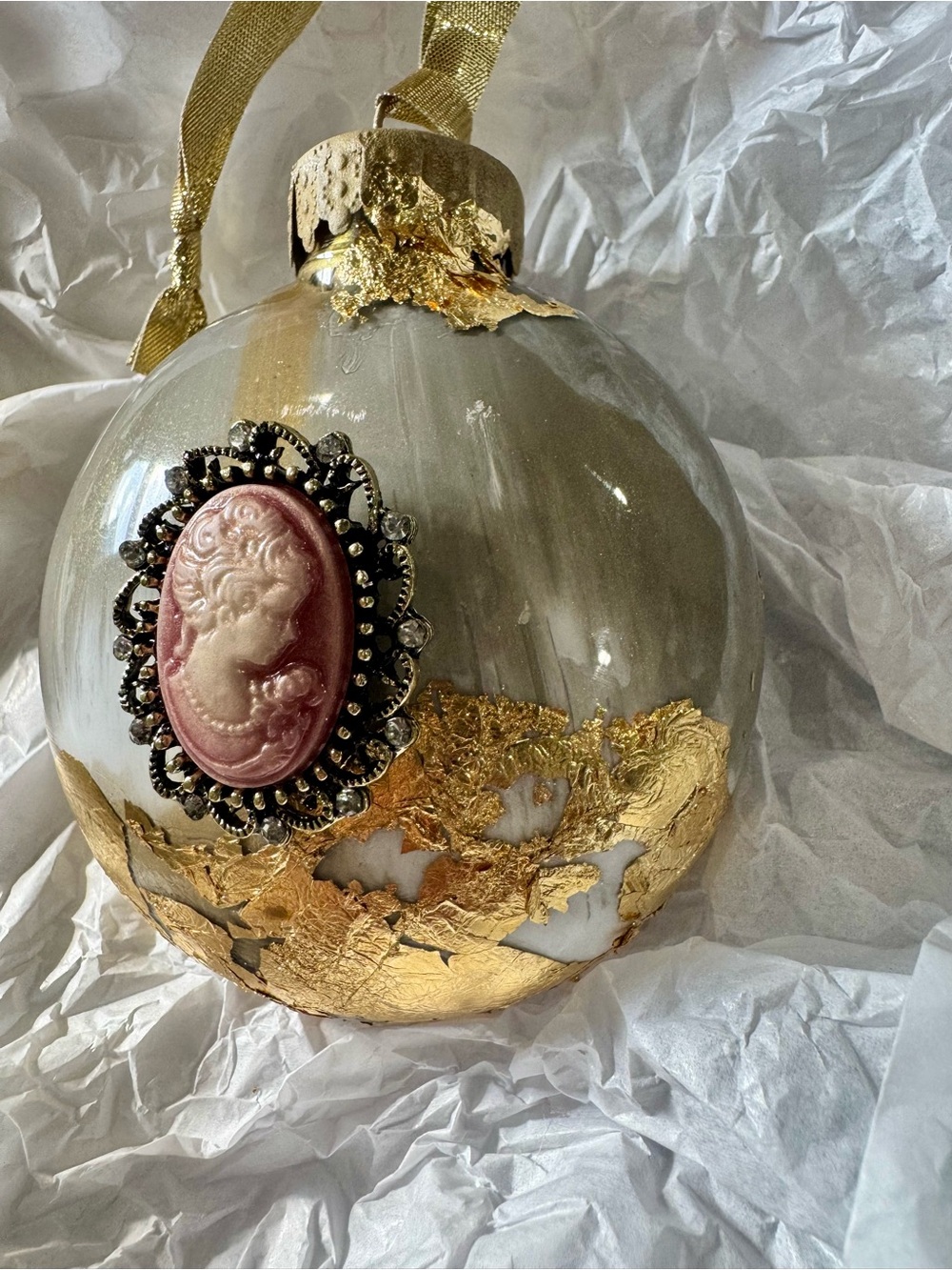 Hand painted Gold & Marble Holiday Ornament